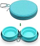 KALLAK Zusammenklappbare Doppel-Hundenäpfe aus Silikon mit Reißverschluss-Silikonhülle, Faltbare Reise-Hundenäpfe, Rutschfester Futternapf aus Silikon für Tiernahrung und Wasser mit Karabinerhaken