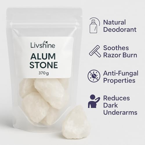 Image of Livshine Organic Phitkari Alum Stone for Face | Fitkari Stone for Skin Tightening, Water Purification, Shaving & Teeth Care | Premium White Crystals Fitkiri Alum | Gentle & Effective (870 Gram, Stone)