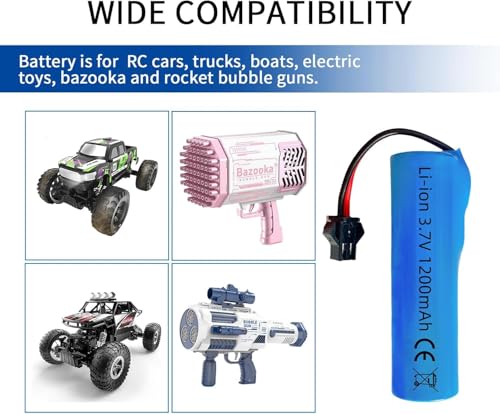 Image of 1200mah 3.7V Rechargeable Battery SM-2P Plug with USB Charger for RC Car RC Trucks Toy Robots Bazooka Rocket Bubble Gun Battery Replacement 2 Pack