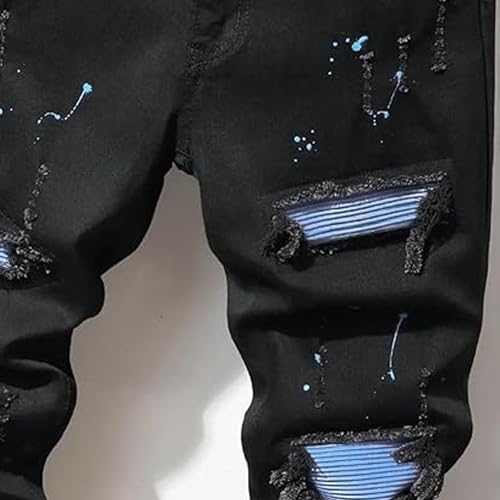 Mens Ripped Jeans Distressed Destroyed Slim Fit Straight Leg Casual Denim Pants3