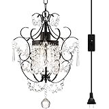 PAPAYA Plug in Pendant Lights with K9 Crystal Bronze Hanging Lamp with 15Ft Clear Cord & On/Off Switch，Mini Chandelier for Closet Living Room Girls Room Bedroom Nursery