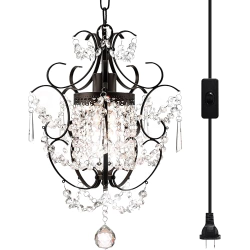PAPAYA Plug in Pendant Light K9 Crystal Bronze with 15Ft Clear Cord