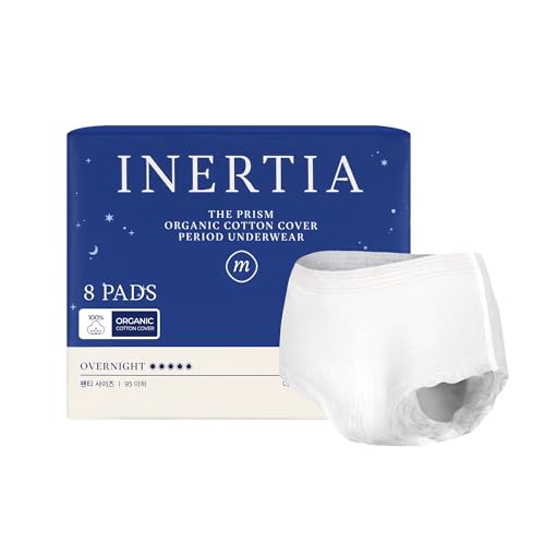 INERTIA Overnight Disposable Underwear 100% Organic Cotton Cover with Dual Leak Locker Protection | Secure & Comfortable Fit Unscented Hypoallergenic Postpartum Essentials (Size M 8 Count)