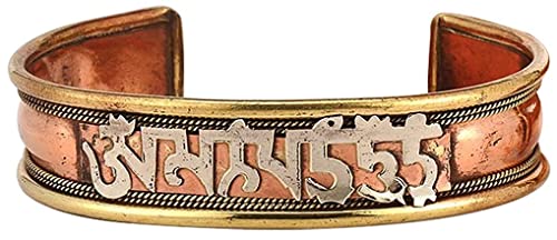 'Om Mani Padme' Pulsera de cobre para equilibrio y curación de 3 metales, fórmula de yoga, ajustable, Kada/Kadaa/brazalete de energía positiva con bolsa Cover