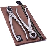 DAS BONSAI WERKZEUG SET ENTHÄLT: 1 Knospenzange für Bonsai 210 mm aus rostfreiem Stahl (SUS420) + 1 Konkavzange für Bonsai mit geradem Schnitt 210 mm aus rostfreiem Stahl (SUS420) + 1 Etui aus gewachstem Leinentuchmit Metallreißverschluss.