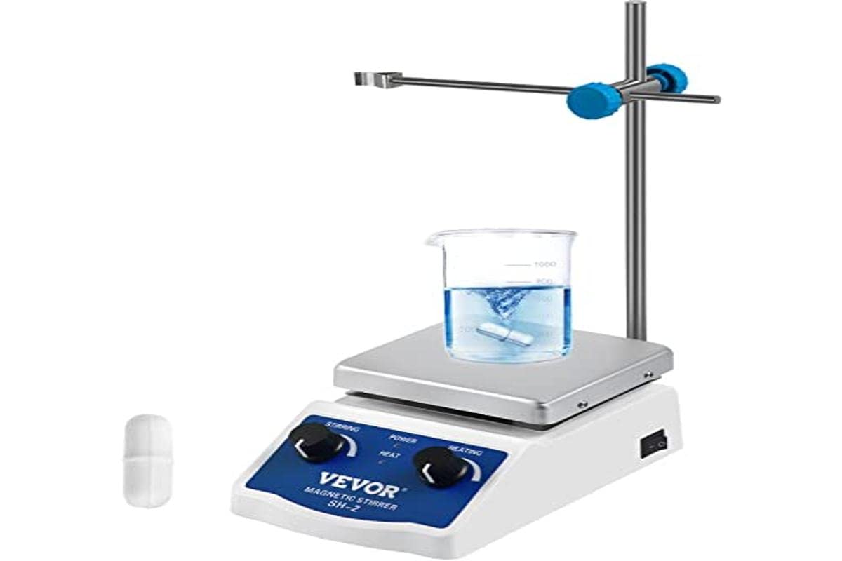 VEVOR Agitador Magnético SH-2, 100-2000 RPM Mezclador Magnético, con Placa Calentadora, Velocidad y Temperatura Ajustable, para Laboratorio, Barra Agitadora y Soporte Incluidos