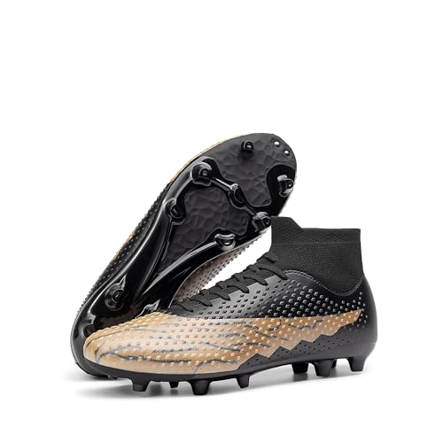 DREAM PAIRS Men's Firm Ground Soccer Cleats High-top Football Cleats FG/AG Professional Training Outdoor Lightweight Soccer Shoes 6.5 Black/Brown