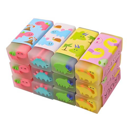 NUOLUX 12個 でかわいい恐竜型消し 学生向け文房具 軽量コンパクトで持ち運び便利 筆の筆跡をきれいに消す 児童賞品やオフ ランダムカラー
