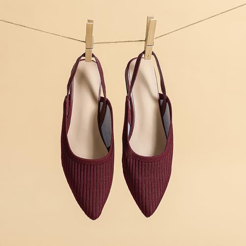 Slingback Flats for Women Pointed-Toe Elegant Women's Ballet Flats Breathable Knit Comfortable Dress Shoes for Casual Work Office Party, Model XTZ-BT64