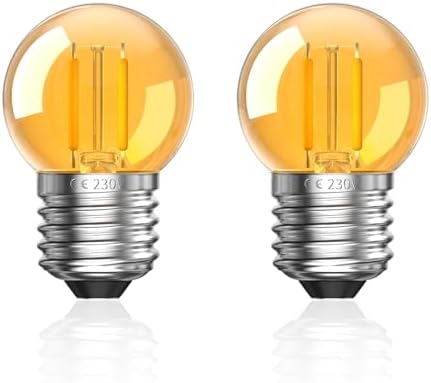 Bonlux 2W E27 LED Night Light Bulbs, G40 Vintage Amber Light Bulb Warm White 2000K Orange Golf Ball Bulbs Equivalent 15W Incandescent Blu-ray Free Non Dimmable AC220-240V for Baby Sleeping (2 Pack)