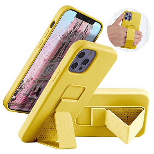 Coque silicone iPhone 12 Pro jaune flexible support horizontal