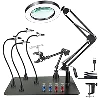 Dritte hand Löten, Magnetische Löthilfe Helfende Hand mit 10X Lupe Licht, Lötstation mit 4 PCB-Säulen 4 flexibel Arme und 1 Mechanischer Tragarm, Löthilfe für Schweißer, Schmuckhersteller, Handwerk