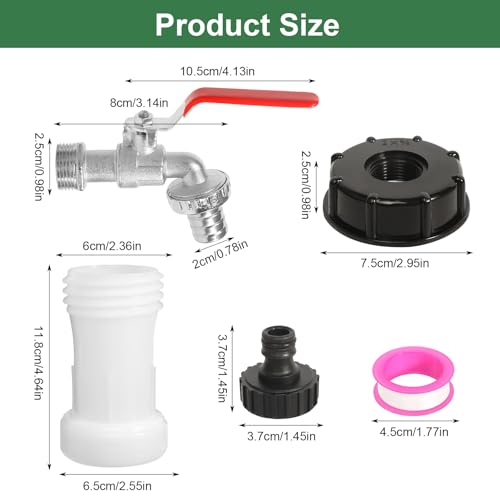 IBC Tank Zubehör, IBC Tank Auslaufhahn 1000l Wassertank Zubehör Auslaufhahn, 3/4 Zoll IBC Auslaufhahn IBC Container Zubehör mit IBC Adapter Kappe für Wassertank Wasserhahn