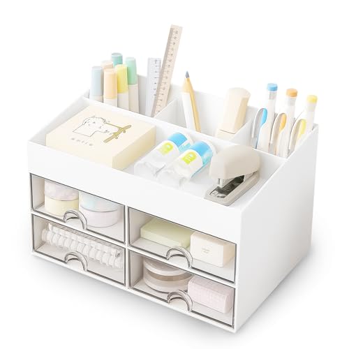 Immagine prodotto: HingtTraum Organizer da Scrivania Multifunzionale con 4 Cassetti – Organizzatore da Scrivania Salvaspazio per Ufficio, Scuola e Casa