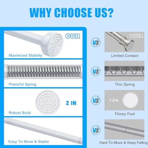 Image of TEECK 2 Pack Shower Curtain Rod, 32-43 inch Adjustable Spring Tension Curtain Rod, Never Rust Anti-Slip Shower Curtain Rod for Bathroom, No Drilling, Never Collapse, Easy to Use, White
