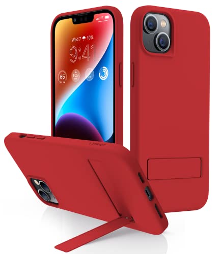 TORRAS 14 Plus Case Silicone with Stand 10FT Military Grade Protective Schokproof Cases Built-in Kickstand Premium Silky Soft-Touch Slim Cases 14 Plus Phone Case, Lucky Red