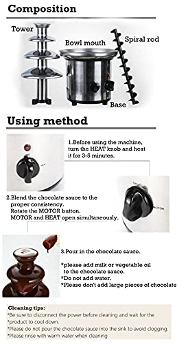 Nomal Electric Chocolate Fountain Waterfull Chocolate Melting Machine Chocolate Mixer Blender Stainless Steel Chocolate Fondue Creative Design Chocolate With Heating Fondue Machine Diy Waterfall For Party thumb #6