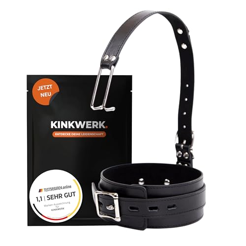 KINKWERK Nasenhaken | Fetisch Metall Nasenhaken und Halsband am Kopfgeschirr | Kopf Harness aus Kunstleder | Bondage Nose Hook | Sklaven BDSM Fessel Sexspielzeug