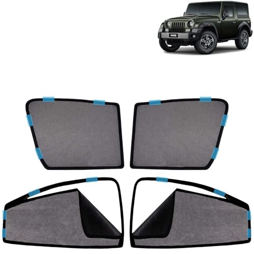 Image of KINGSWAY Car Sun Shade Curtains Only Compatible with Mahindra Thar (2025 Onwards) | Front Window in Half Cut and Rear in Zipper (Magnetic) | UV & Heat Protection | Pack of 4 Pcs