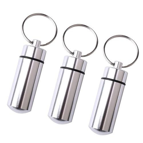 FUZVOL 3 Pcs Mini Portable Pill Box,Aluminium Pill Case,Keyring Metal Silver Medicine Container,Supplements Vitamins Pills Capsules Storage Holder for Travel Outdoor Camping