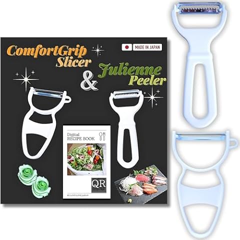 Comfort Grip Slicer & Julienne Y-Peeler - with Digital Recipe Book, Made in Japan Cover