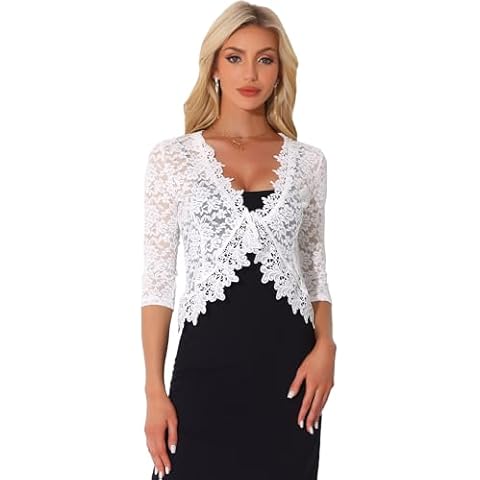 Allegra K Women's Floral Lace Bolero Cardigan Cover