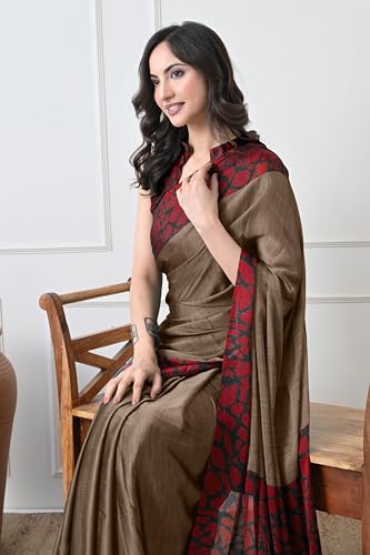 Image of MIRCHI FASHION Saree for Woman Chiffon Georgette Polka Dot Border | Plain Lightweight Women's Sari with Printed Pallu and Blouse Piece