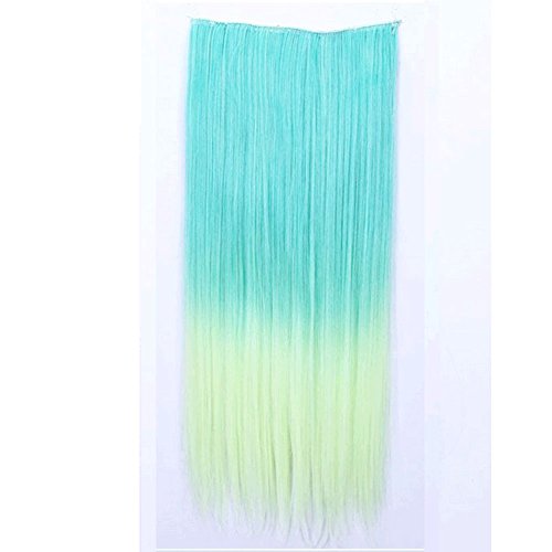 Simpleyourstyle 15colors Ombre Hair Extension Synthetic Clip in on Hair Extension for Women Not Full Wigs,ombre Black Pink Purple Green Blue Hair Extensions for Women Girls,1pc Weft=5clips Conneted (Ombre Mint Green Yellow)