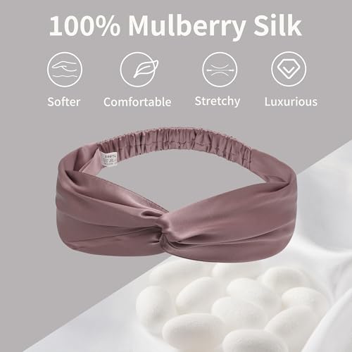Image of ZLYC Mulberry Silk Headband for Women's Hair, Solid Batik Pink