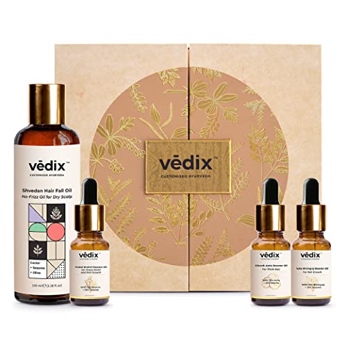 Vedix Ayurvedic Hair Care Combo with Shvedan No Frizz Hair Oil For Dry Scalp With Amla, Brahmi & Bhringraj Booster Oil, gift for women, Gift Kit – 130ml
