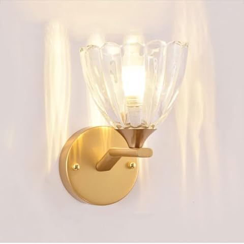 SIYGANK Indoor Hallway Wall Sconce Light Fixture Vintage Glass Flower Wall Sconce Bathroom Vanity Light Industrial Farmhouse Wall Mount Antique Gold Wall Lamp for Bedroom Living Room Bedside Kitchen Cover