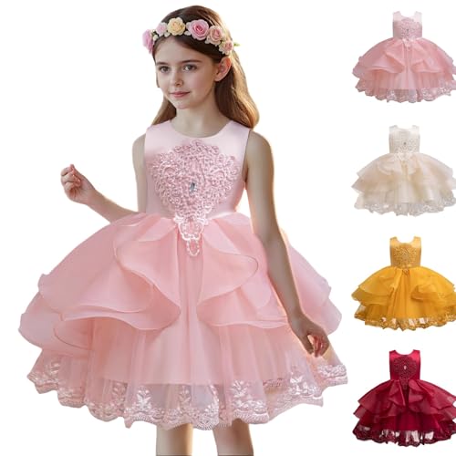Vestido de fiesta para niñas, vestido formal de princesa, desfile, cumpleaños, graduación, boda, dama de honor, vestidos escalonados, trajes de vacaciones, rosa, 110