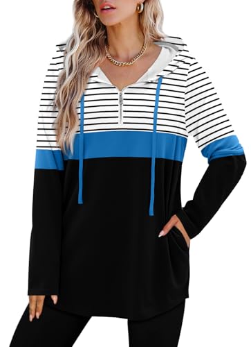 BETTE BOUTIK Womens Quarter Zip Tunic Hoodies Pullover Long Hooded Sweatshirts S-3XL