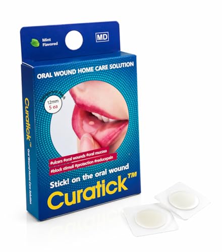 Curatick Mouth Ulcer Patches for Adults & Kids Canker Sore Patch Mouth Ulcer Treatment Oral Protective Patch for Gum Sores & Braces Irritation Fast Pain Relief Mint 5pcs