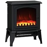 HOMCOM Electric Fireplace Heater, Freestanding Fireplace Stove with Realistic Flame Effect, Overheat Safety Protection, 750W/1500W, Black