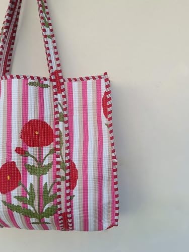 Image of Women's 100% Cotton Lightweight Shoulder Tote Bag with Interior Poeckt Casual Handbag for Women