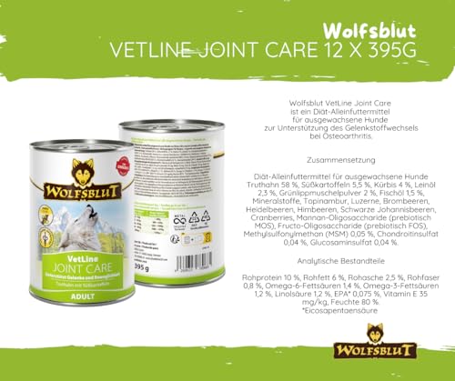 Wolfsblut Vetline Hundefutter - Joint Care, 12x395g - Sparbundel, Sparpaket - inklusive Warnicks Tierfutterservice Hundesnack Goodie
