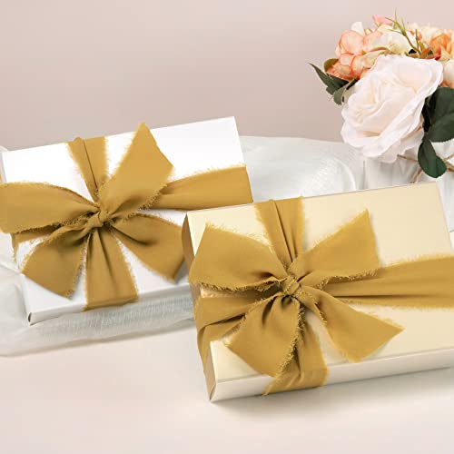 Jedia Gold Ribbon, 3 Rolls Handmade Fringe Chiffon Silk Ribbons, 1.5" X 7Yd Ribbon Set For Gift Wrapping, Wedding Invitations, Bouquet Wrap, Bridal Bouquets, Diy Crafts #TOP5