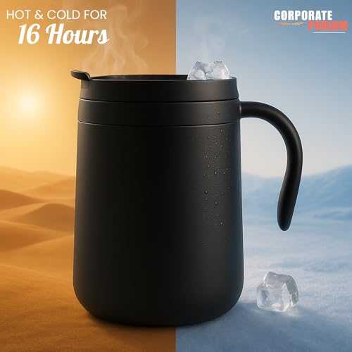 Image of CORPORATE PORIUM Stainless Steel Coffee Mug 350 ML | Double Wall Coffee Mug Steel from Inside | Hot & Cold for 4 Hours | Office Coffee Cup with Leakproof Lid (Cute Cup)