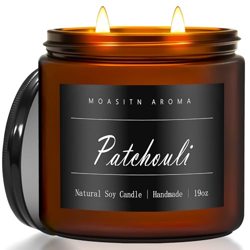 MOASITN Patchouli Large Heavenly Scented Candles for Home|19oz 100h Long Lasting Clean Burn|Natural Soy Aromatherapy Candle|2 Wick Jar Candle for Women Men as Relaxing Birthday Housewarming Gifts