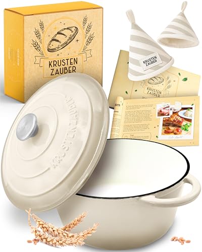 KRUSTENZAUBER Gusseisen Topf als Schmortopf mit Deckel - 26cm Emaille Topf als Gusseisen Bräter oder Brotbacktopf - Backofengeeigneter Dutch oven Cast Iron Pot als hochwertiger Kochtopf inkl. Rezepte KRUSTENZAUBER Gusseisen Topf als Schmortopf mit Deckel - 26cm Emaille Topf als Gusseisen Bräter oder Brotbacktopf - Backofengeeigneter Dutch oven Cast Iron Pot als hochwertiger Kochtopf inkl. Rezepte