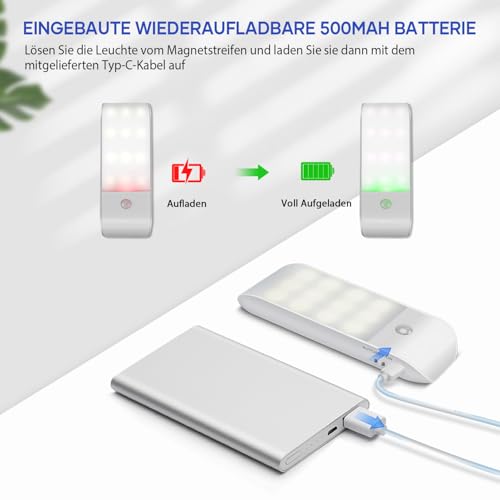 Suright LED Nachtlicht mit Bewegungsmelder, 2 Stück Aufladbar USB, Nachtlampe mit 3 Modi (AUTO/EIN/AUS), Nachtlicht Kinder 4000K Warmweiß Nacht Lampe für Schlafzimme, Badezimmer, Gang, Treppe, Küche – Bild 5