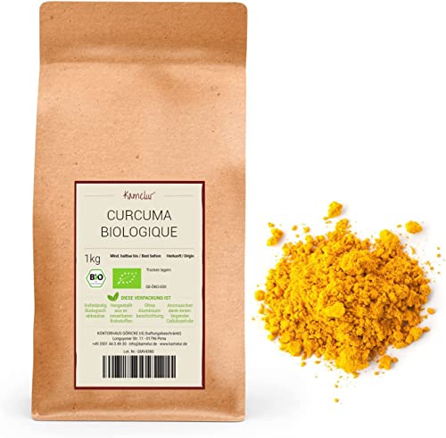 Kamelur 1kg de curcuma biologique moulu, curcuma issu de culture biologique contrôlée sans aucun additif