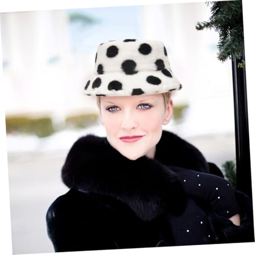 Chapeau de pêcheur peluche isolant accessoire chaud à pois - 3