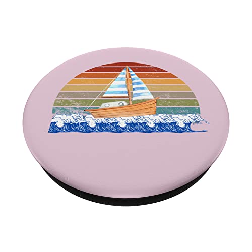 Sea Captain Sail Boat Funny Dinghy Boat Sailing Sunset Women PopSockets Swappable PopGrip, Black - Image 2