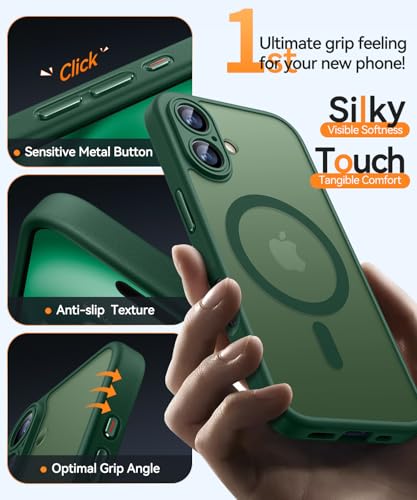 Image of CANSHN Magnetic for iPhone 16 Plus Case, Upgraded [Full Camera Protection] [Compatible with Magsafe] [Translucent Matte] Shockproof Protective Phone Case for iPhone 16 Plus - Deep Green