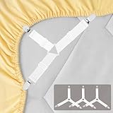 4pcs Bed Sheet Straps Holders, Adjustable Non Slip Elastic Bedsheet Grippers Triangle Mattress Suspenders, Keep in Place Fitted Bed Sheet Holders for Corners, Sofa Cushion, Mattress Cover Straps White