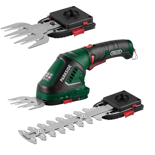 Parkside PGSA 4 - Forbici per erba e cespugli, con impugnatura morbida girevole, caricatore USB, A batteria