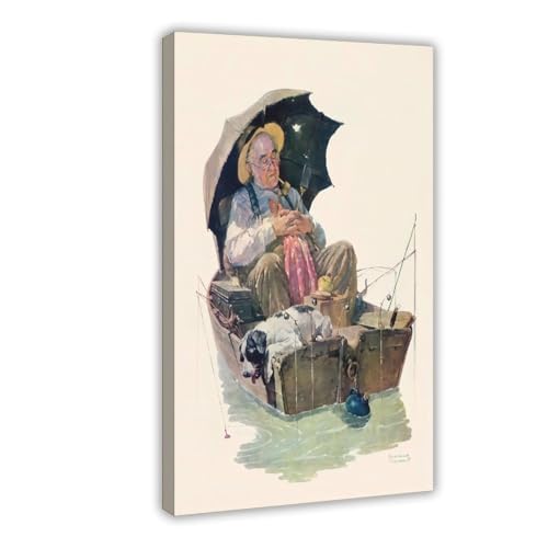 Affiche Gone Fishing 1930 par Norman Rockwell impression toile 30x45 cm