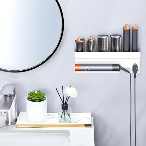 Miniatura 4 de Yybo Soporte Secador De Pelo De Pared Para Secador De Pelo Para Accesorios Plancha Pelo Styling Para Baños, Soporte Plancha Pelo Adhesivo, Sin Taladrar, Blanco